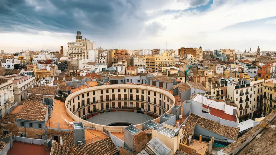 Spanish property prices rising in Valencia city skyline with historic architecture