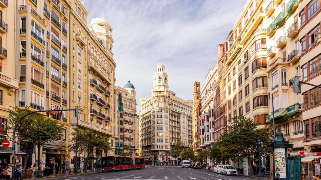 Homeowners association Spain street view of central Valencia representing shared residential buildings