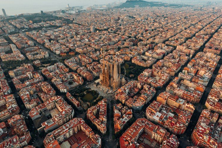 Foreign buyers Spain aerial view of Barcelona's Eixample district and Sagrada Família