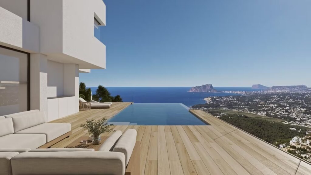 Bank repossessions Spain — modern coastal property with infinity pool overlooking the Costa Blanca